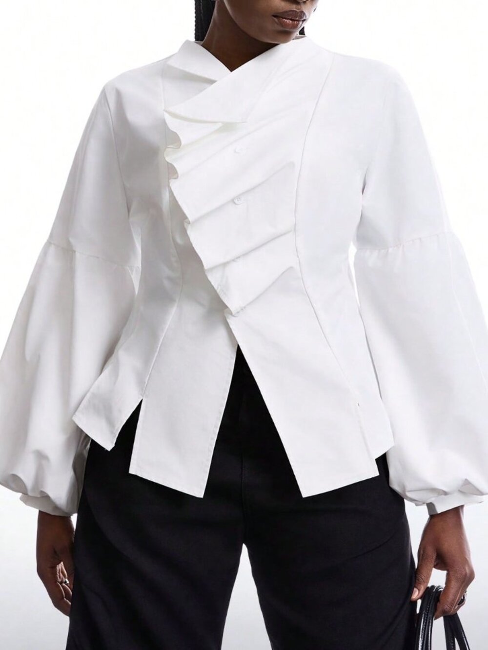 White Casual Women's Silky Cowl Neck Peplum Top